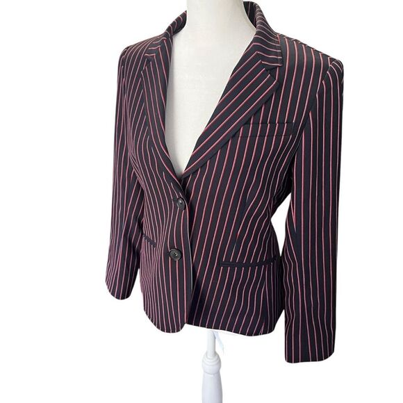 Argent Pinstripe Classic Single Breasted 2 Button Blazer Jacket Navy/Red Size 6 - Picture 2 of 10